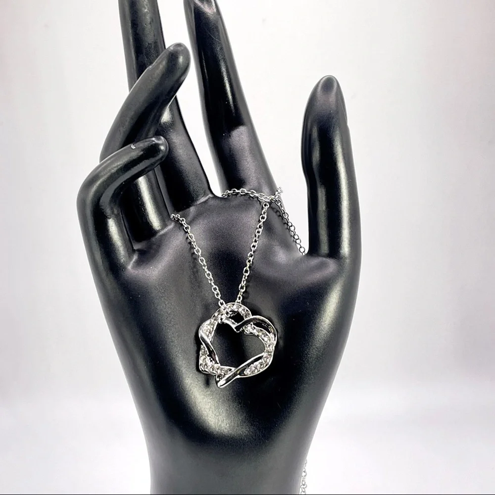 Two Hearts Pendant Necklace with Swarovski Crystals - Silver Heart Necklace gift